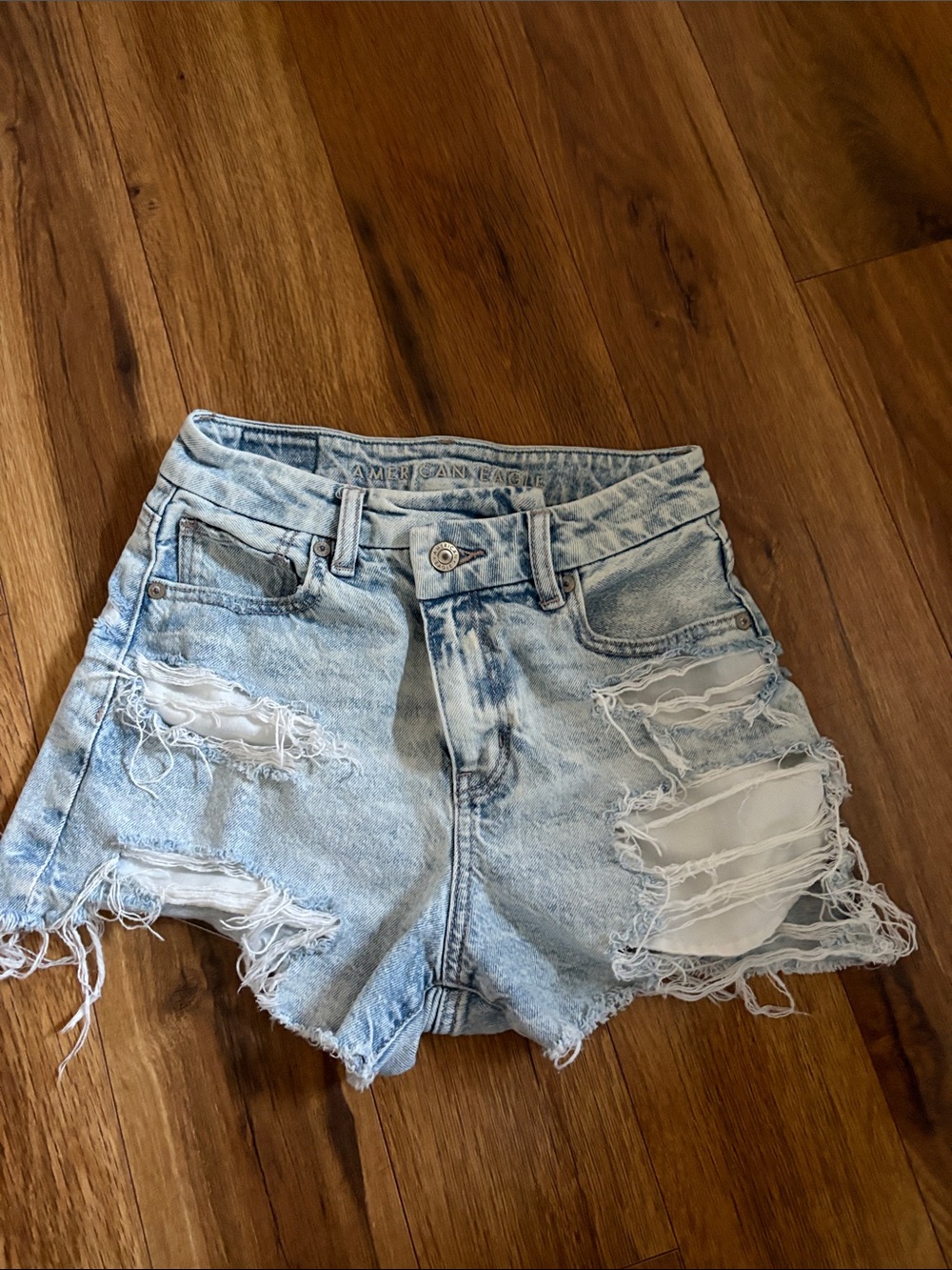 American Eagle Outfitters Acid Wash Distressed Denim Cutoff Shorts - Light Blue